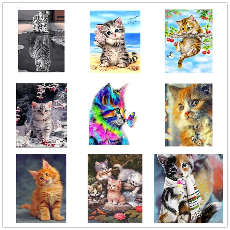 

Бриллиантовая Живопись 12 видов стилей Cat 5D, милая животная, алмазная вышивка, настенное украшение, картина Стразы, инкрустированная вышивка ...