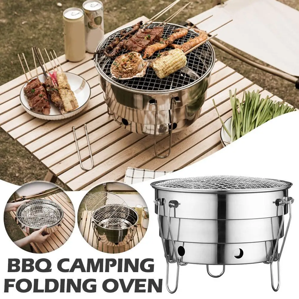 

Portable BBQ Grill Tabletop Folding Stainless Steel Fire Pit Cooking Supplies Indoor Outdoor Charcoal Grill For Camping Picnic