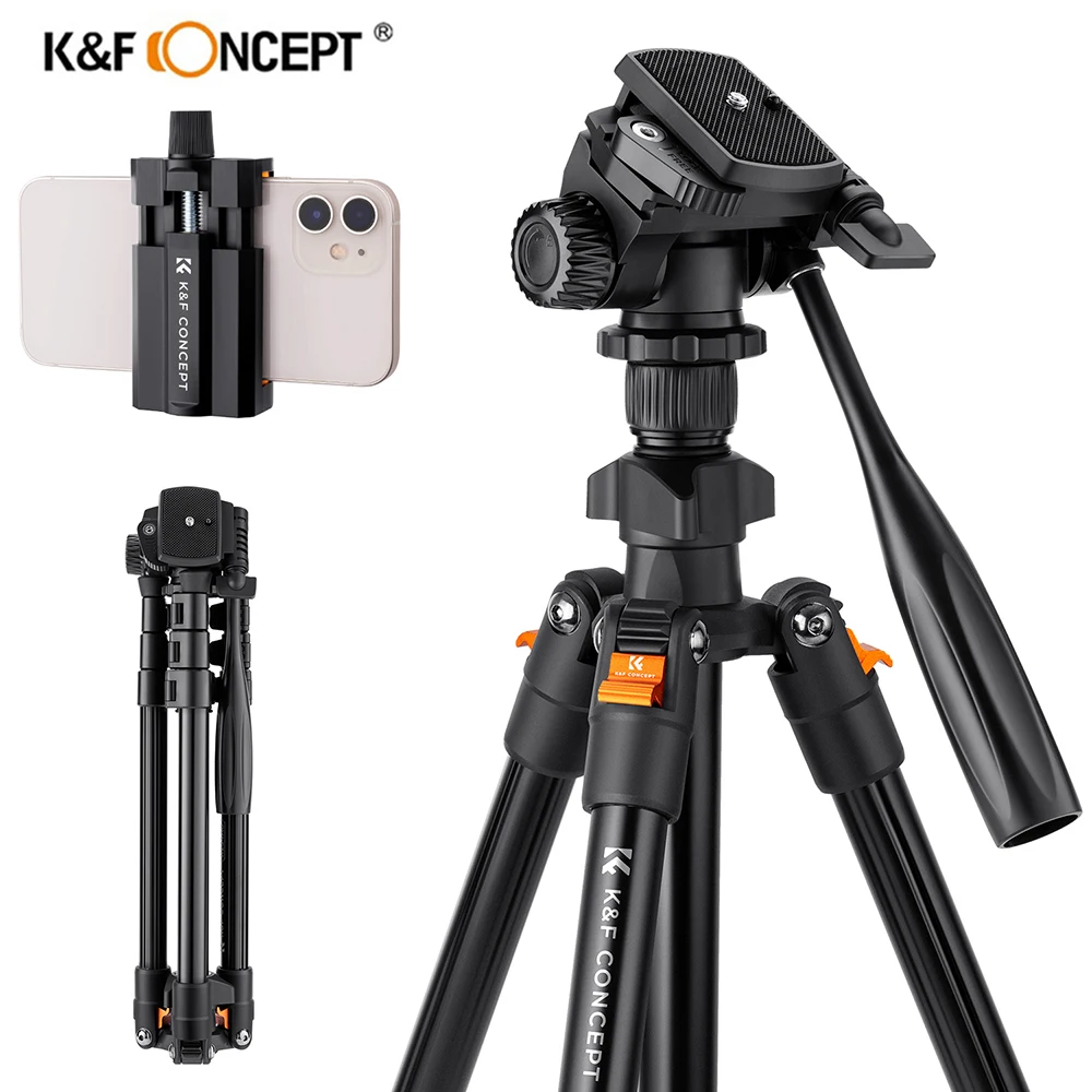 

K&F Concept K234A0 Portable Aluminum Travel Phone Tripod For DSLR Camera 63.8"/162cm With Phone Photography Holder