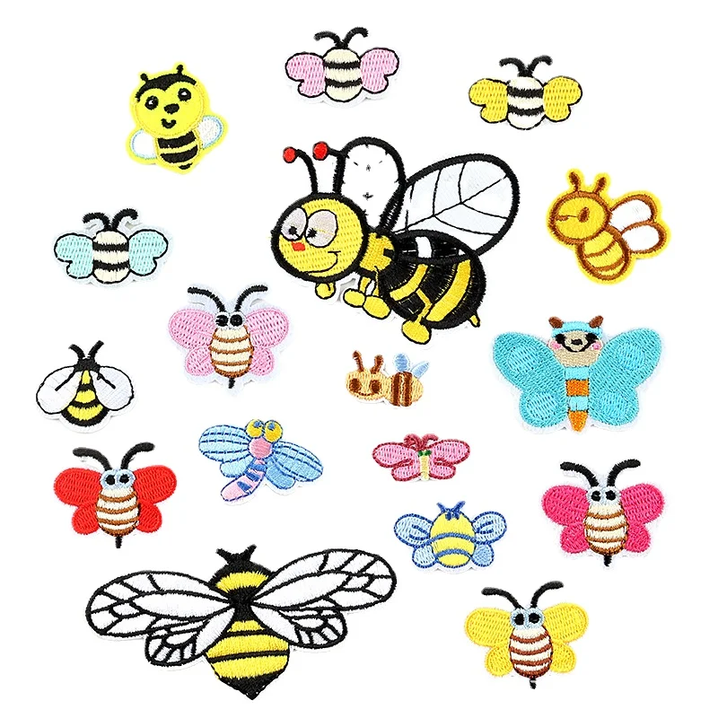 

100pcs/Lot Small Anime Embroidery Patch Dragonfly Butterfly Bee Shirt Bag Clothing Decoration Accessory Craft Diy Applique