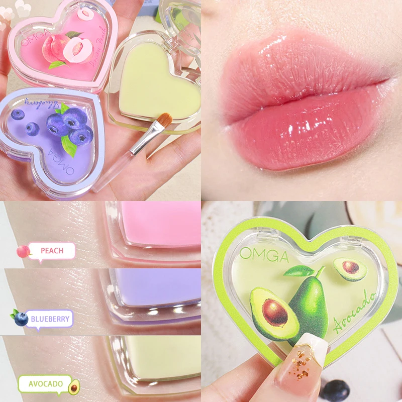 

Heart Shape Fruit Lip Jelly Hydrating Lips Mask Water Mirror Lip Gloss Base Peach Blueberry Avocado Moisturizing Lip Care