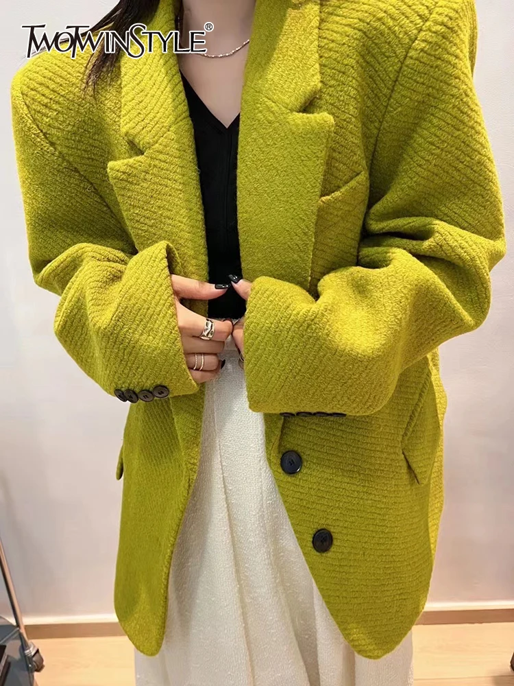 

Женский однобортный Блейзер TWOTWINSTYLE, однотонный Повседневный свободный Однобортный блейзер с длинным рукавом и отложным воротником