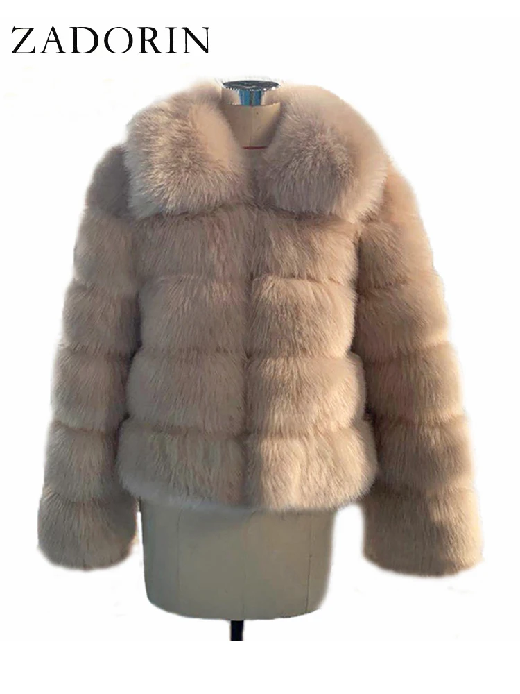 ZADORIN New Luxury Faux Fox Fur Jacket Women Fluffy Turn Down Fur Collar Thick Warm Faux Fur Coat Winter Overcoat Women Clothing