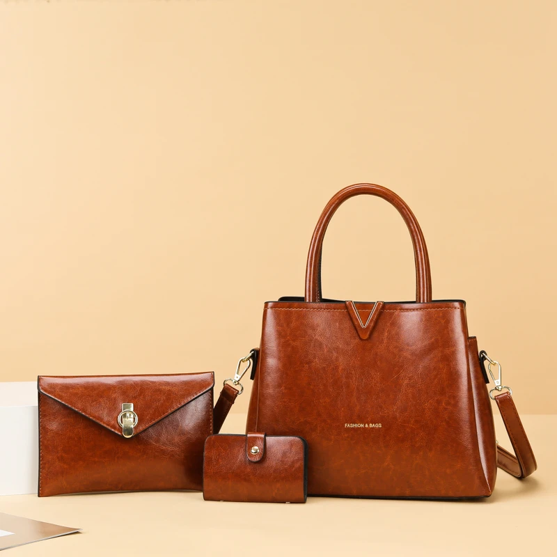 

Женская сумка из 3 частей, новинка 2023, мягкая кожаная сумка, роскошная дизайнерская женская сумка через плечо, простая сумка через плечо