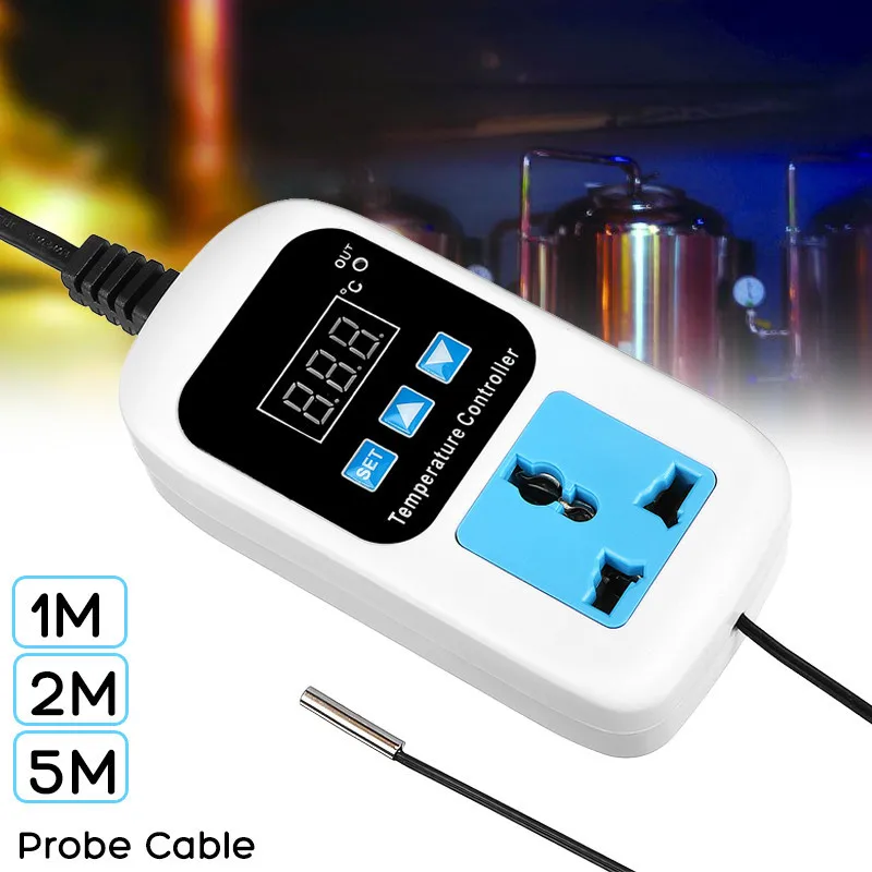 

Цифровой регулятор температуры, переменный ток 110-220 В, микрокомпьютерная розетка, кабель 1/2/5 м, разъем-50 ~ 110C + датчик NTC