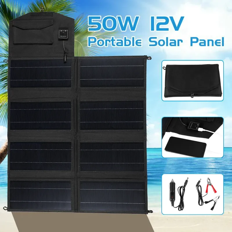 

Портативная Складная Водонепроницаемая солнечная панель с USB-портом, 50 Вт, 12 В