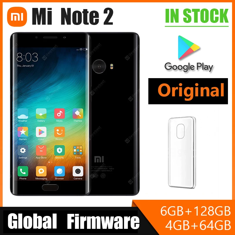 

Cellphone Xiaomi Mi Note 2 Smartphone AMOLED 5.7 inches screen Snapdragon 821 4070 mAh Quick Charge 3.0 Android Mobile Phone NFC