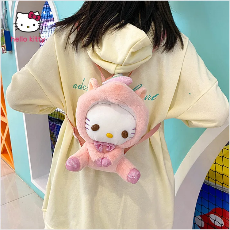 

20cm Hello Kitty New Plush Backpack Anime Doll and Bag Cute Hello Kitty Girls Backpack Mobile Phone Bag