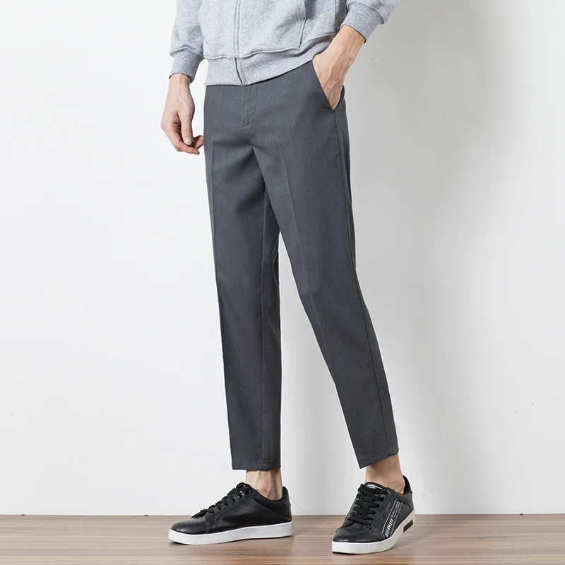 

Men's Summer New Cropped Casual Ankle Banded Young and Middle-Aged Solid Color Pants Men