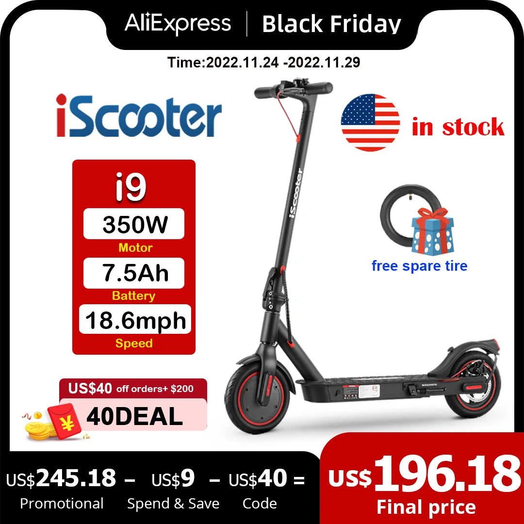 US Stock iScooter Electric Scooter 18.6mph Adult EScooter 8.