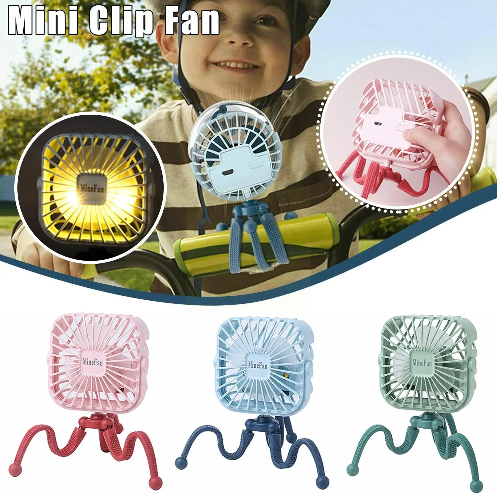 

Foldable Mini Fan Handheld Baby Car Portable Fan USB Desktop Night Charging Fan With Bracket Rechargeable Cooling Lights A3O1