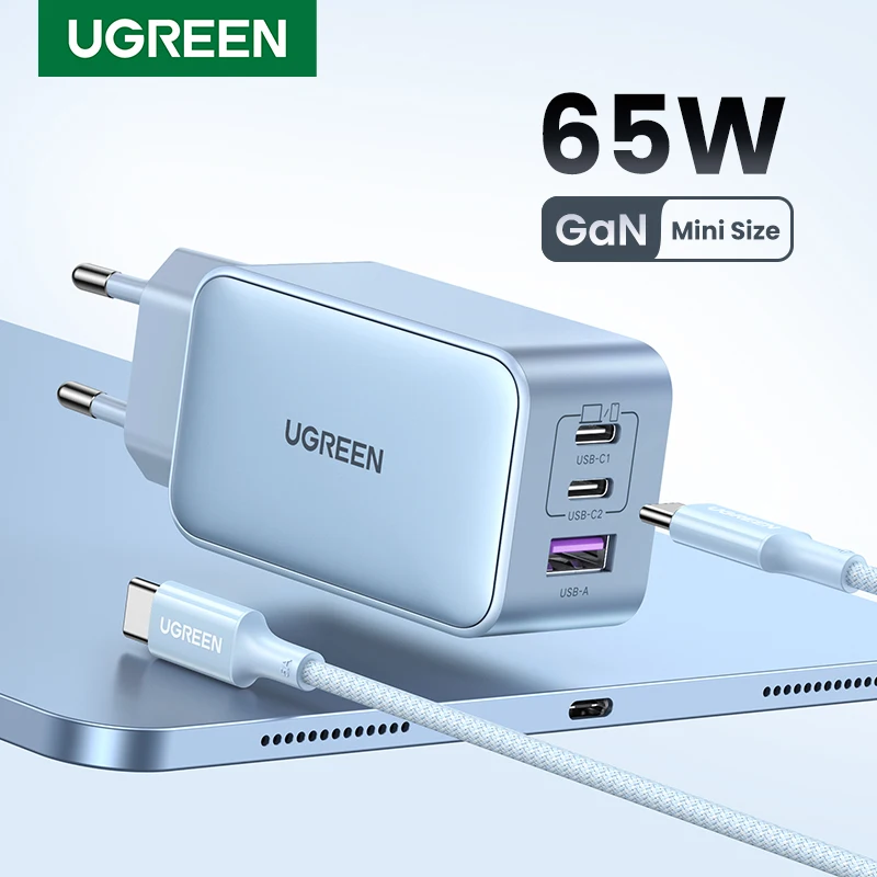 UGREEN 65W GaN Charger Blue Quick Charge Type C PD USB Charger for iPhone 14 13 12 Pro Max Fast Charger For Laptop PD Charger