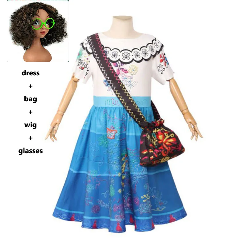 

Movie Encanto Mirabel Madrigal Cosplay Costume Girl Dress Fancy Dresses Carnival Halloween Princess Dress Glasses wig Encanto