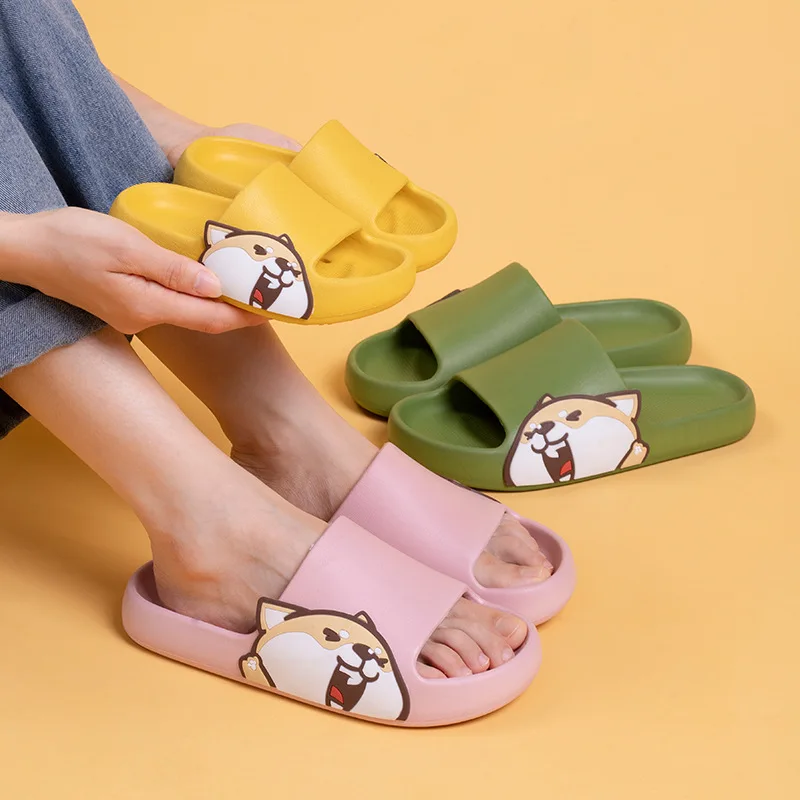 Summer Women EVA Slippers Indoor Bath Thick Platform Non-slip Home Couple Cartoon Flip Flops Bear Beach Sandals Ladies Shoes