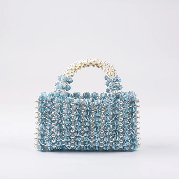 

New Popular Waxberry Ball Colorful Pearl Candy Handbag Hand-Woven Special-Interest Design Beaded Waxberry Square Bag