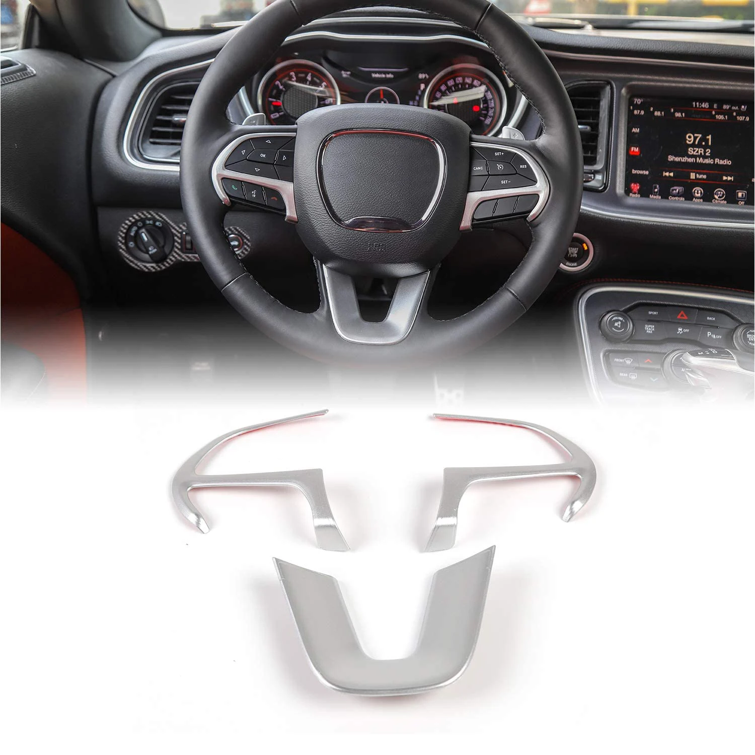 Steering Wheel Cover Trim Accessories Decor Kit for Dodge Challenger Charger Jeep Grand Cherokee 2015-2021 Silver | Автомобили и