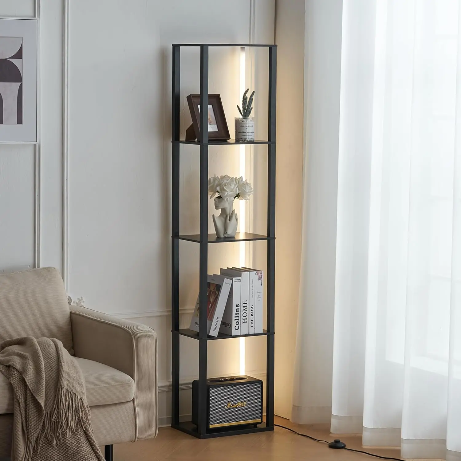 

Modern Shelves Floor Lamp - LED Corner Shelf Lamp with Foot Switch, Sturdy Shelf Display Cabinet, Storage Floor Lamps for Bedroo