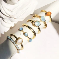 7pcsset artificial opal ring set vintage colorful gemstone alloy finger rings fashion charm handmade bohemian for women party