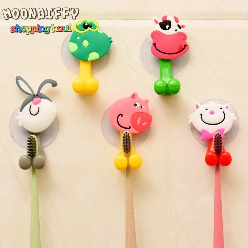 

1pcs Cute Animal Cartoon Toothbrush Holder Wall Mounted Duty Suction Sucker Holder Hooks Set Organizer Tool Bathroom Accessories