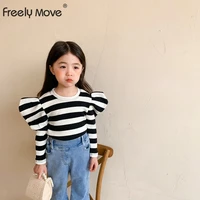 freely move girls striped t shirt autumn childrens cotton long puff sleeve o neck basic shirts baby kids clothes new top tees