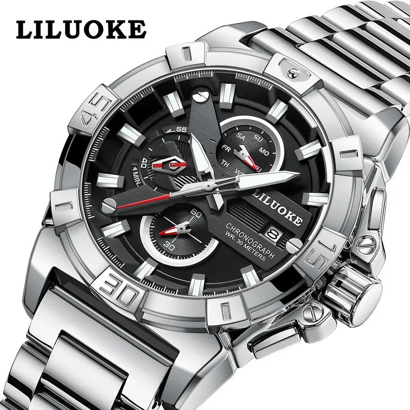 

Мужские часы со стальным браслетом, светящиеся водонепроницаемые часы, мужские кварцевые часы, мужские часы