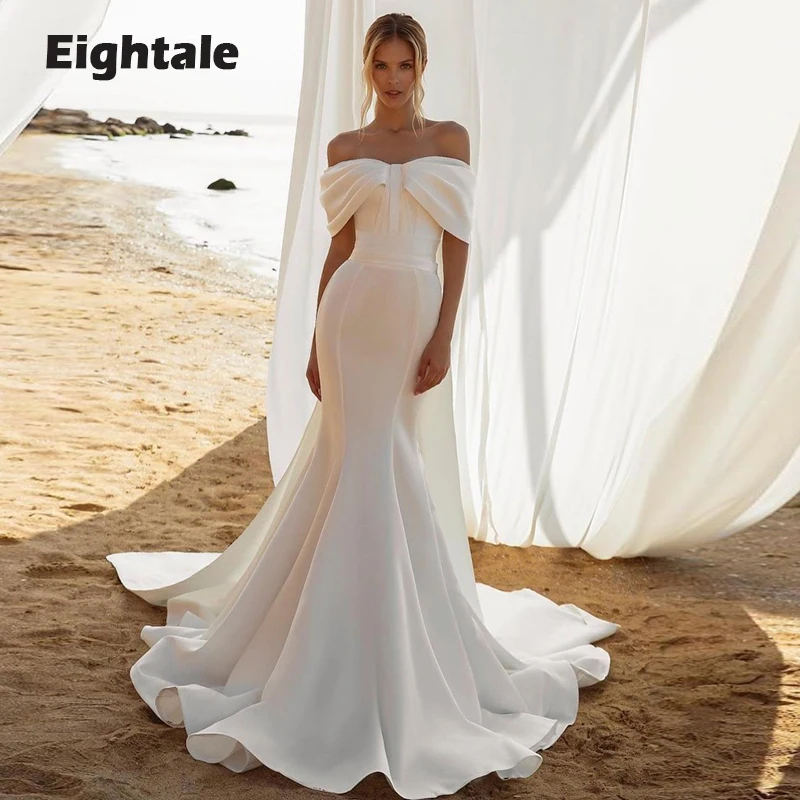 

Eightale Beach Wedding Dresses Boho Mermaid White Ivory Simple Sweetheart Cap Sleeves Custom Made Bridal Gowns vestidos de novia