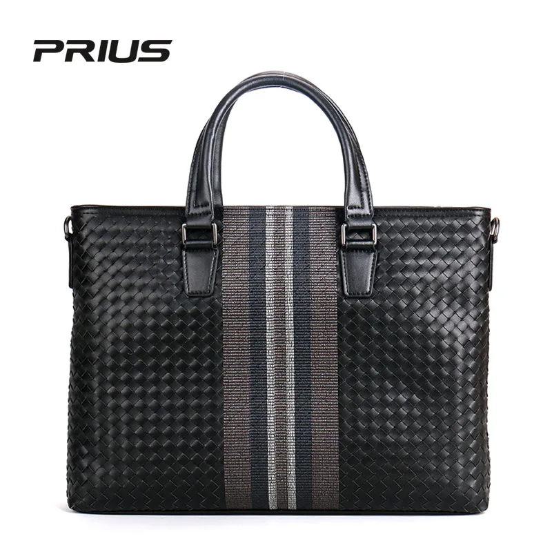 New luxury brand men's cowhide shoulder bag multi-functional embroidery briefcase high-quality woven large capacity top bag