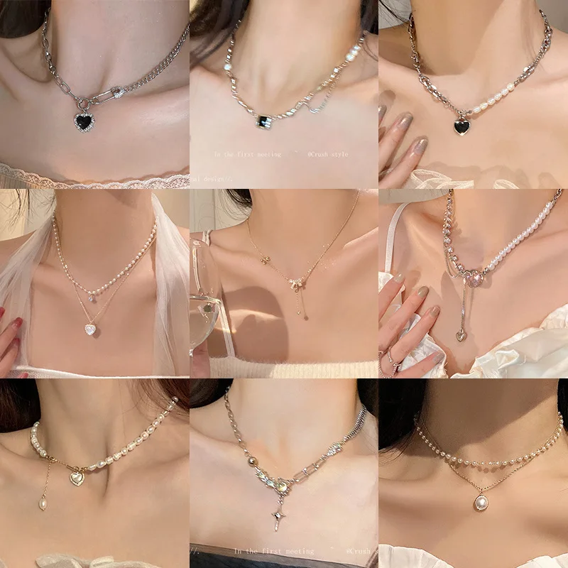 

Female Trend 2023 Jewelry Pearl Girl Chains Accessories Stainless Steel Pendants Necklaces For Women's