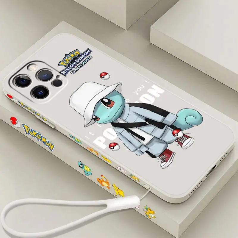 

Pokemon Psyduck Squirtle Art Phone Case For Apple iPhone 14 13 12 Mini 11 XS Pro Max X XR 8 7 Plus SE Liquid Left Rope Cover