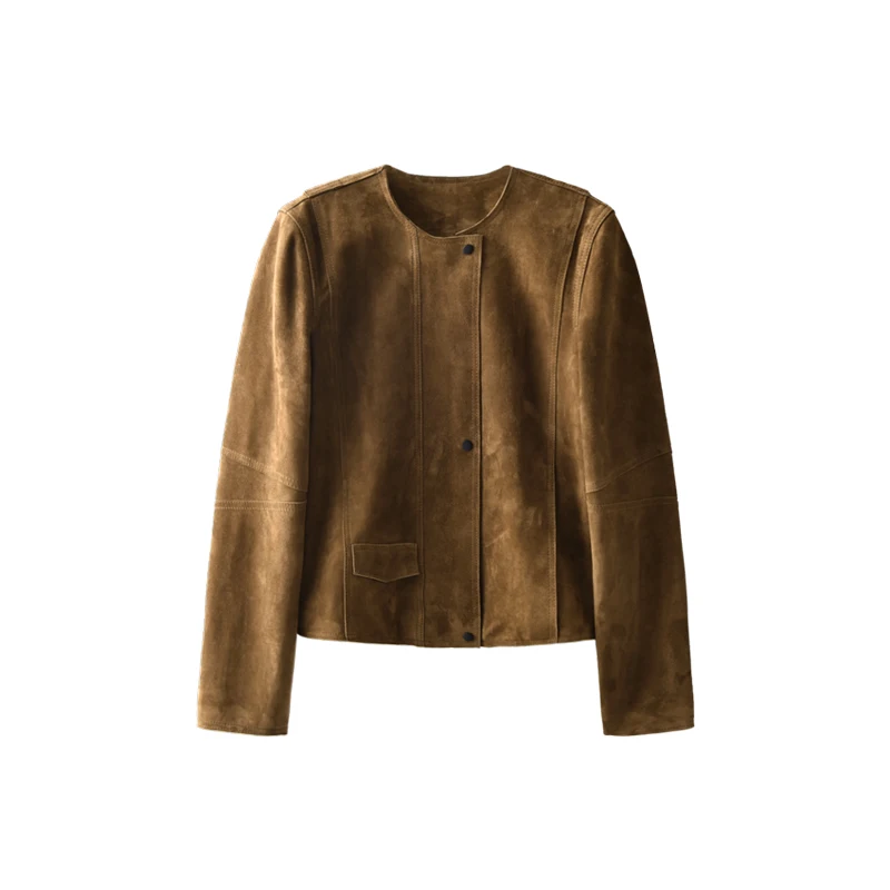 Fashion 2022 New American Retro  Kid Suede  Real Leather Jacket Women  Casaco Feminino Autumn/Winter Zipper Leather & Suede