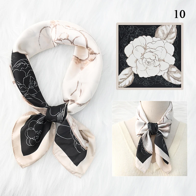 

Women's Silk Square Scarf Floral Print Design Headband Luxury Female Hijab Bandanas Foulard Hair Ribbon Office Lady Handkerchief