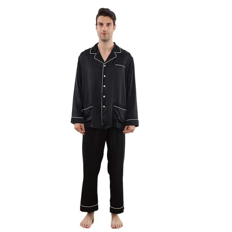 

22 Momme New Thicker Real Silk Pajamas men's 100% Mulberry Silk long-sleeved Trousers Set Home Sleepwear