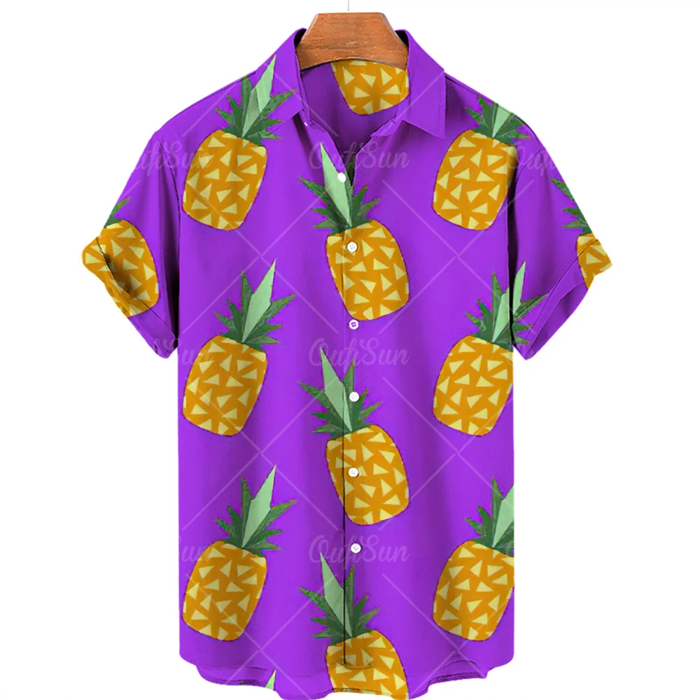 Printed 3D men's shirt and kids summer fruit pattern short sleeve dual-use loose fashion casual top resort beach Hawaii