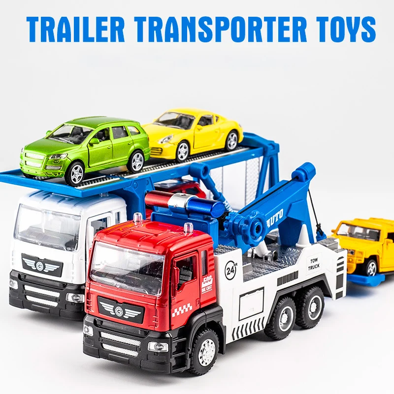 

Прицеп игрушечный из сплава, литая спасательная машина, автомобиль транспортер, городской автомобиль, мальчик может открывать дверь, светя...