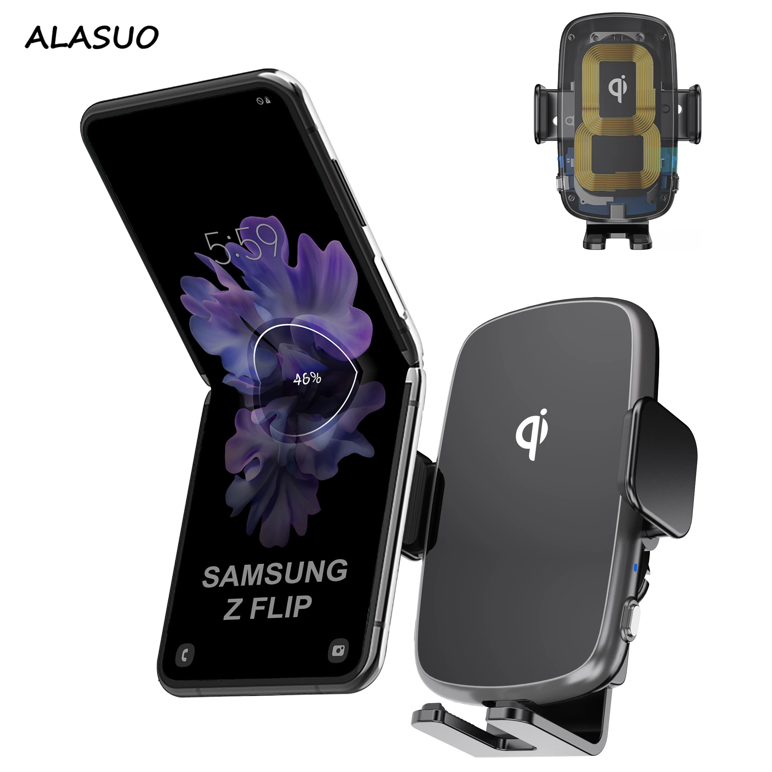 

Double Coils Car Phone Holder 15W Fast Wireless Charging for Apple 13 8 huawei xiaomi Samsung z flip Folding Phones Dropshipping