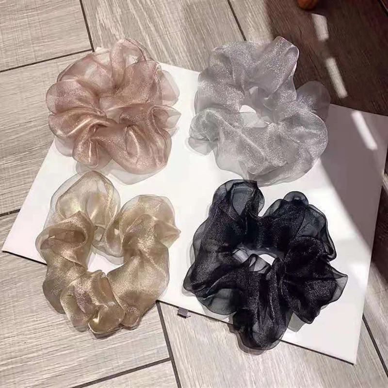 

Reflective Mesh Oversized Scrunchies Big Rubber Hair Ties Plain Elastic