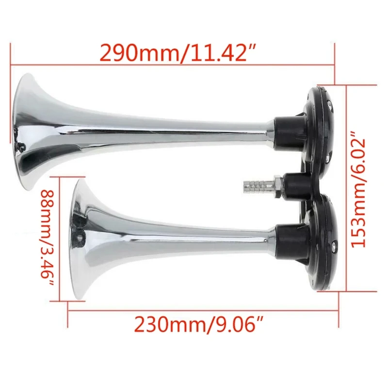 Клаксон воздушный 150 дБ с компрессором двойная труба хромированный Цинковый