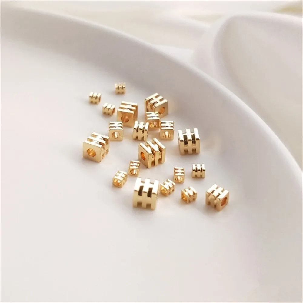 

14K Gold Filled Plated Square bead three lines four square loose bead DIY bracelet necklace string first jewelry separator bead
