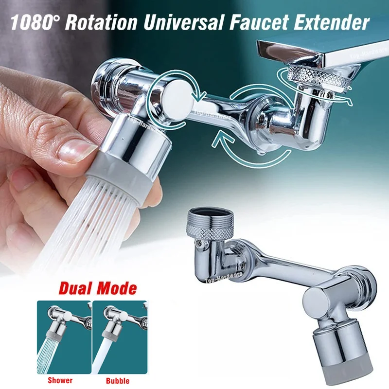 New Universal 1080° Rotation Extender Faucet Aerator Plastic Splash Filter Kitchen Washbasin Faucets Bubbler Nozzle Robotic Arm 1