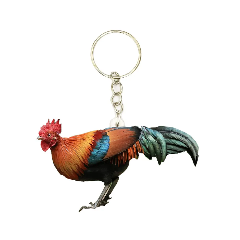 

Cock Rooster Chicken Acrylic Keychain Dogs steel Keyring 2D Pendants Gift Friend Key Chain Accessories Keyring Men Toy