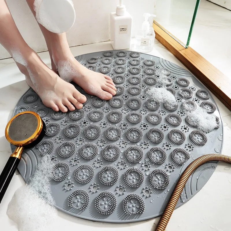 

Non-Slip Round Bath Mat Safety Shower PVC Bathroom Mat With Suction Cup Drain Hole Foot Massage Pad Bathroom Accessories 55cm