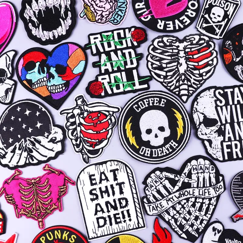 

Skull Patch On Clothes Thermoadhesive Patches Stickers Embroidery Patch For Clothing Iron On Patches Clothes Letter Badge Stripe