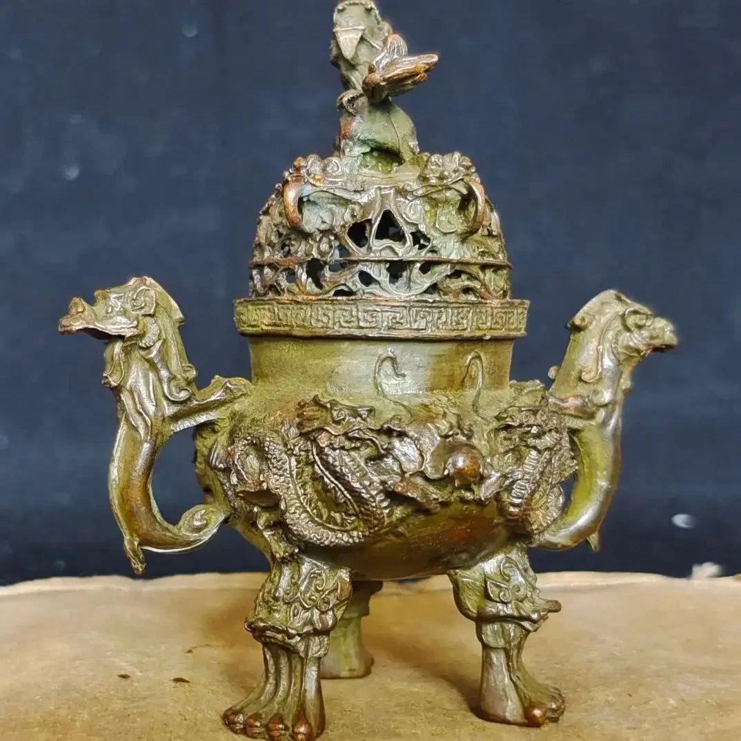 Антикварный ретро китайский Tengu Jiulong древний орнамент курильницы горелка алхимии