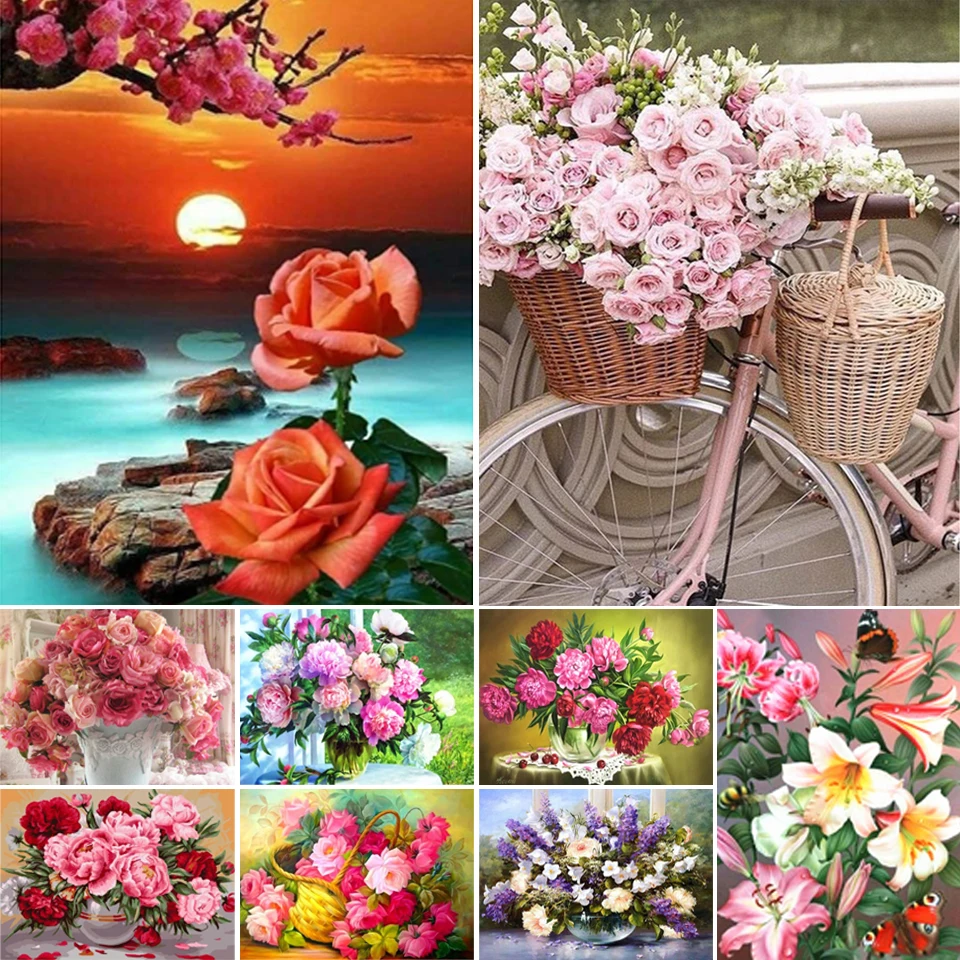 

Алмазная живопись 5D "сделай сам", ваза с цветами розы, комбинированная Алмазная вышивка, мозаика, наборы для вышивки крестиком, искусство, хо...