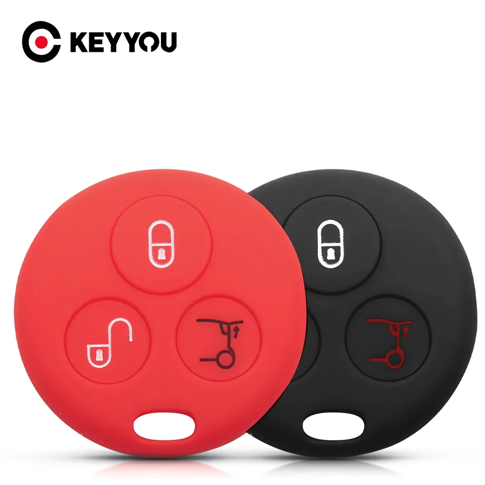 

KEYYOU 3 Buttons For Mercedes Benz SMART Fortwo 450 Forfour Roadster Body Protection Premium Silicone Car Key Cover Skin Jacket