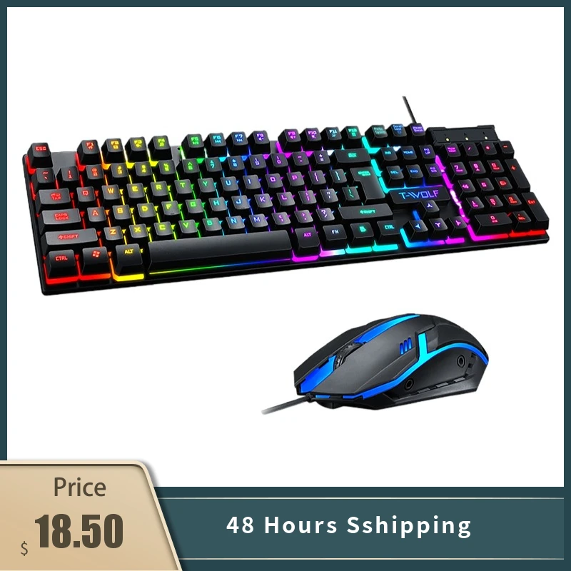 

Big Sale 48h Shipping 104 Keyboard Mouse Set Gaming Rainbow Backlight USB Ergonomic Gaming and Mouse Set Laptop Home Office Work
