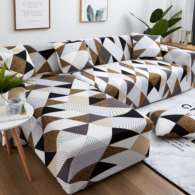 

1/2 pieces Geometric Couch Cover Stretch Slipcovers Set Elastic Sofa Cover for L Shaped Sectional Corner Chaise Longue Sofa