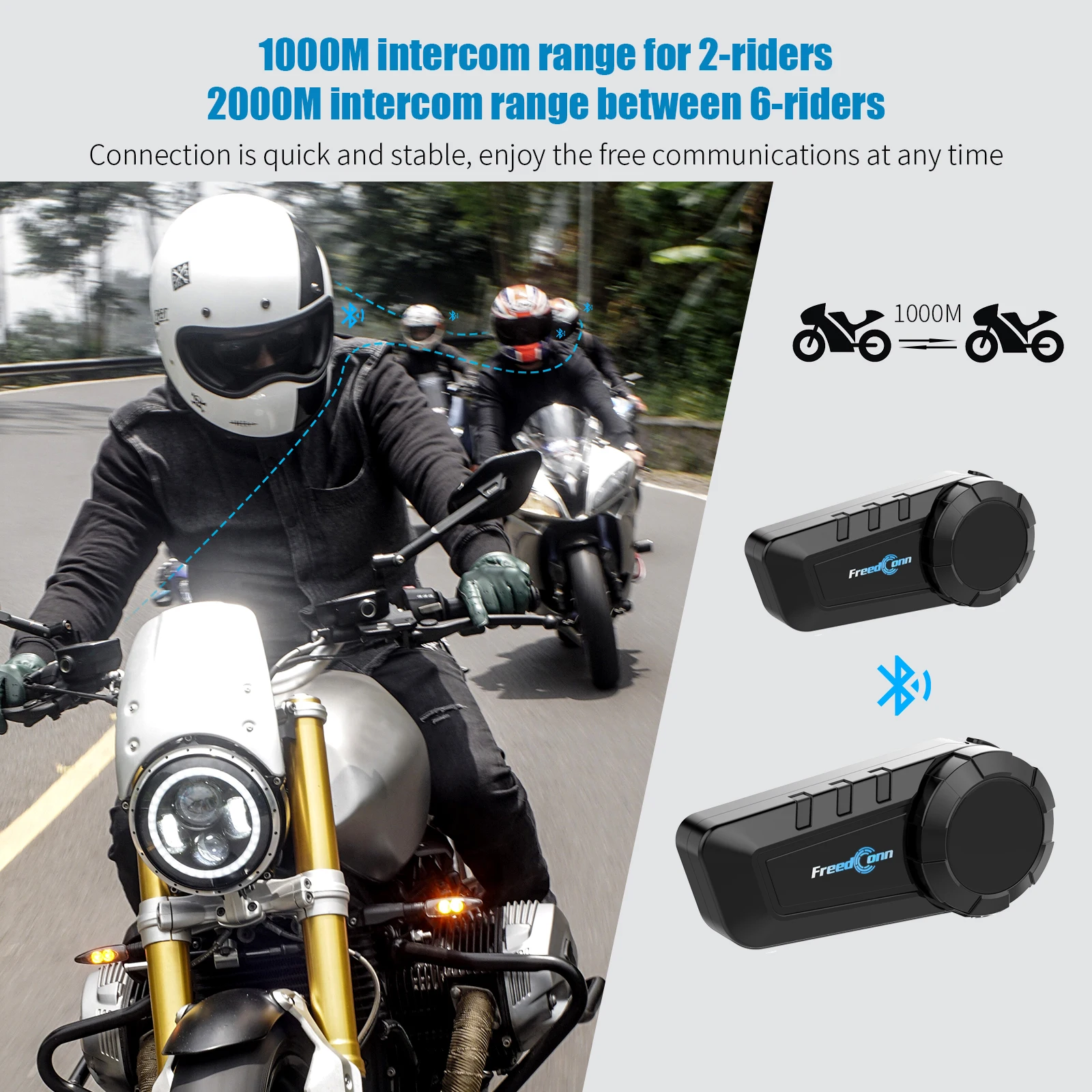 Гарнитура для мотоциклетного шлема FreedConn KY PRO 2 шт. Bluetooth переговорное устройство 6