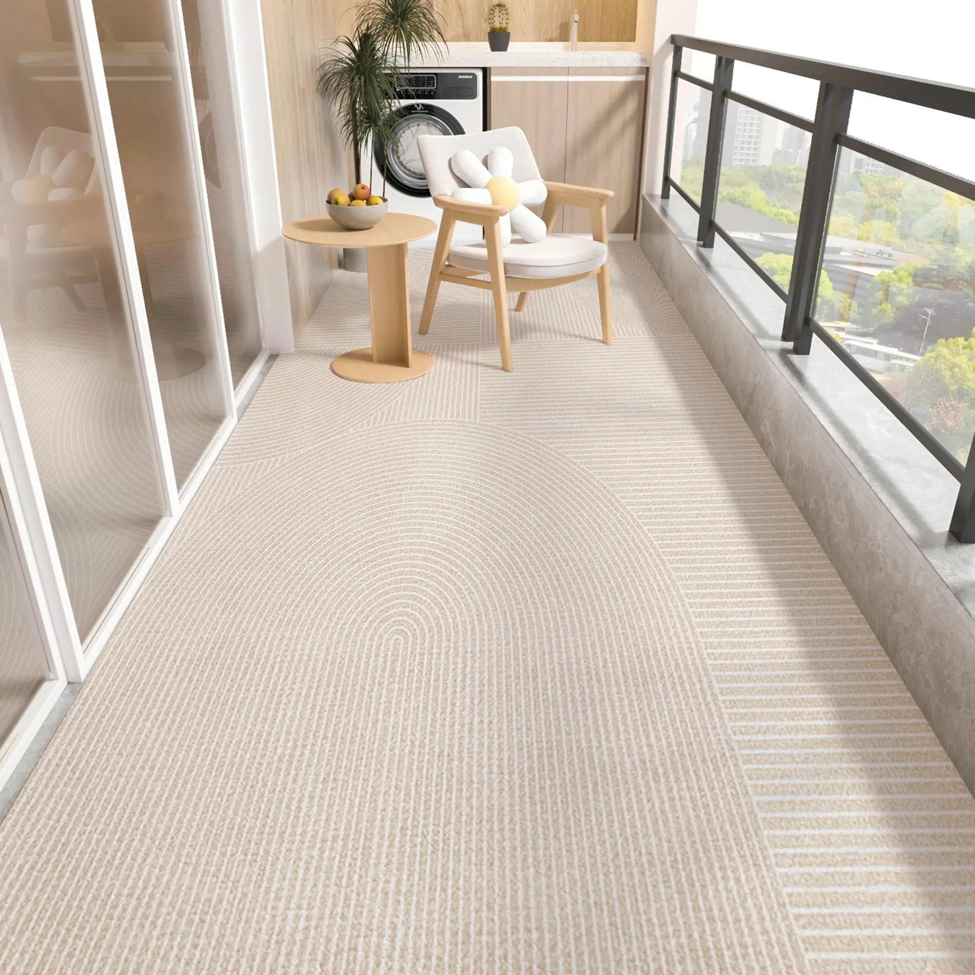 

Балконный напольный коврик, кожаный ковер из ПВХ, водонепроницаемые нескользящие коврики для ног, длинный полосатый ковер большого размера, японские полосатые украшения для дома, коврики