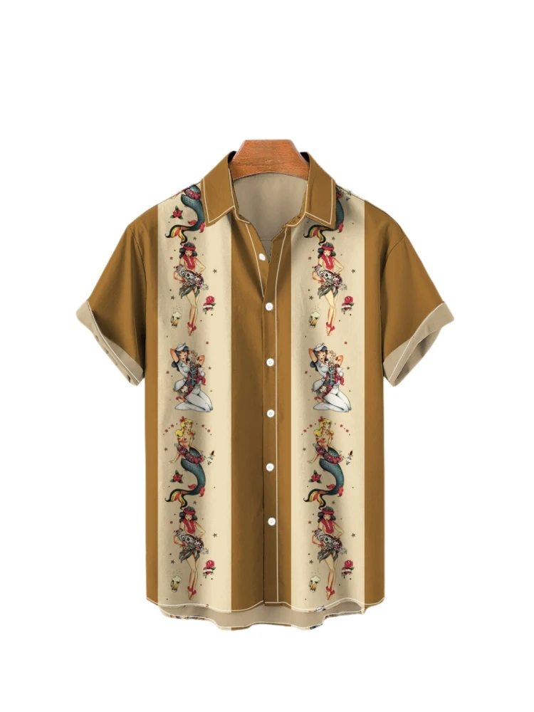 Fashion Mens Summer Hawaiian Shirt Short Sleeves Oversized Social Dazn Top 3D Print Casual Male Cotton Clothes Turn-down Collar